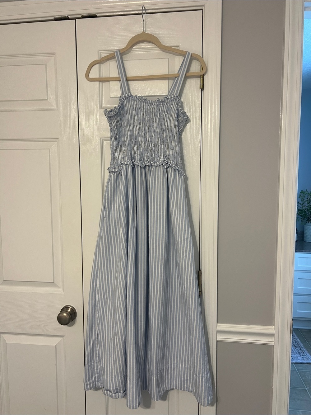 Universal Thread Light Blue and White Striped Smocked Maxi Dress